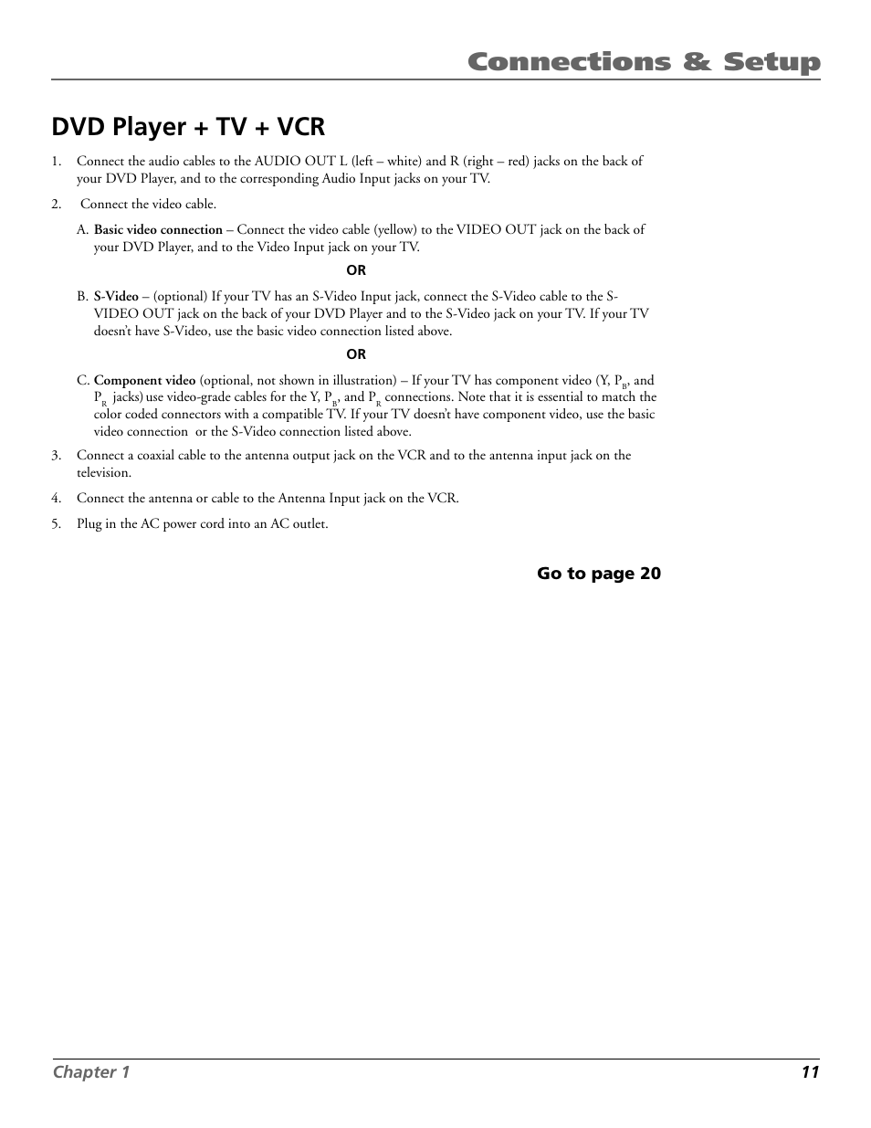 Connections & setup dvd player + tv + vcr | RCA RC5920P User Manual | Page 13 / 74