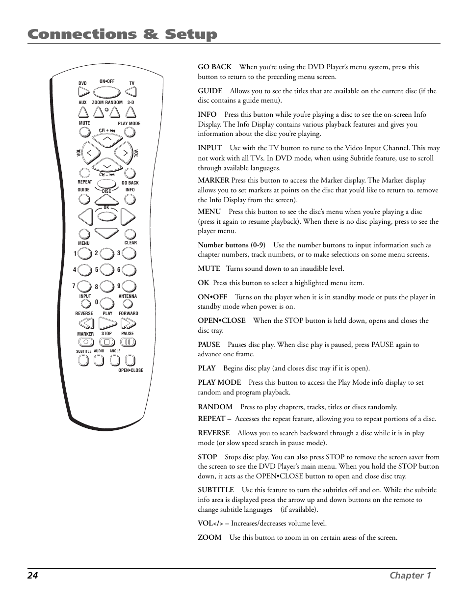 Connections & setup, 24 chapter 1 | RCA RC5920P User Manual | Page 26 / 74