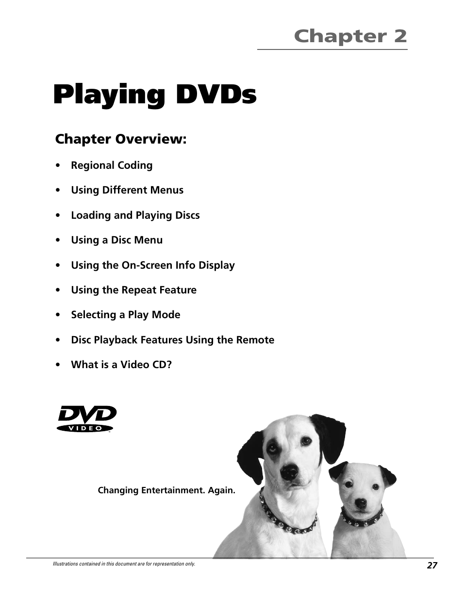 Playing dvds, Chapter 2, Chapter overview | RCA RC5920P User Manual | Page 29 / 74