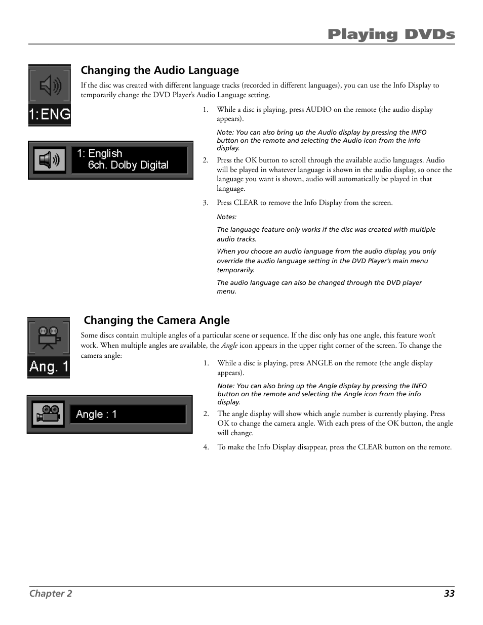 Playing dvds, Changing the audio language, Changing the camera angle | RCA RC5920P User Manual | Page 35 / 74