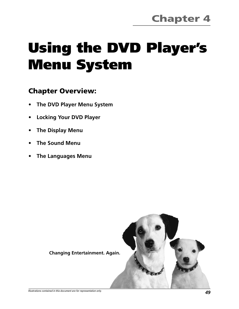 Using the dvd player’s menu system, Chapter 4, Chapter overview | RCA RC5920P User Manual | Page 51 / 74