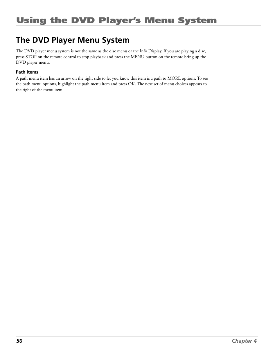Using the dvd player’s menu system, The dvd player menu system | RCA RC5920P User Manual | Page 52 / 74