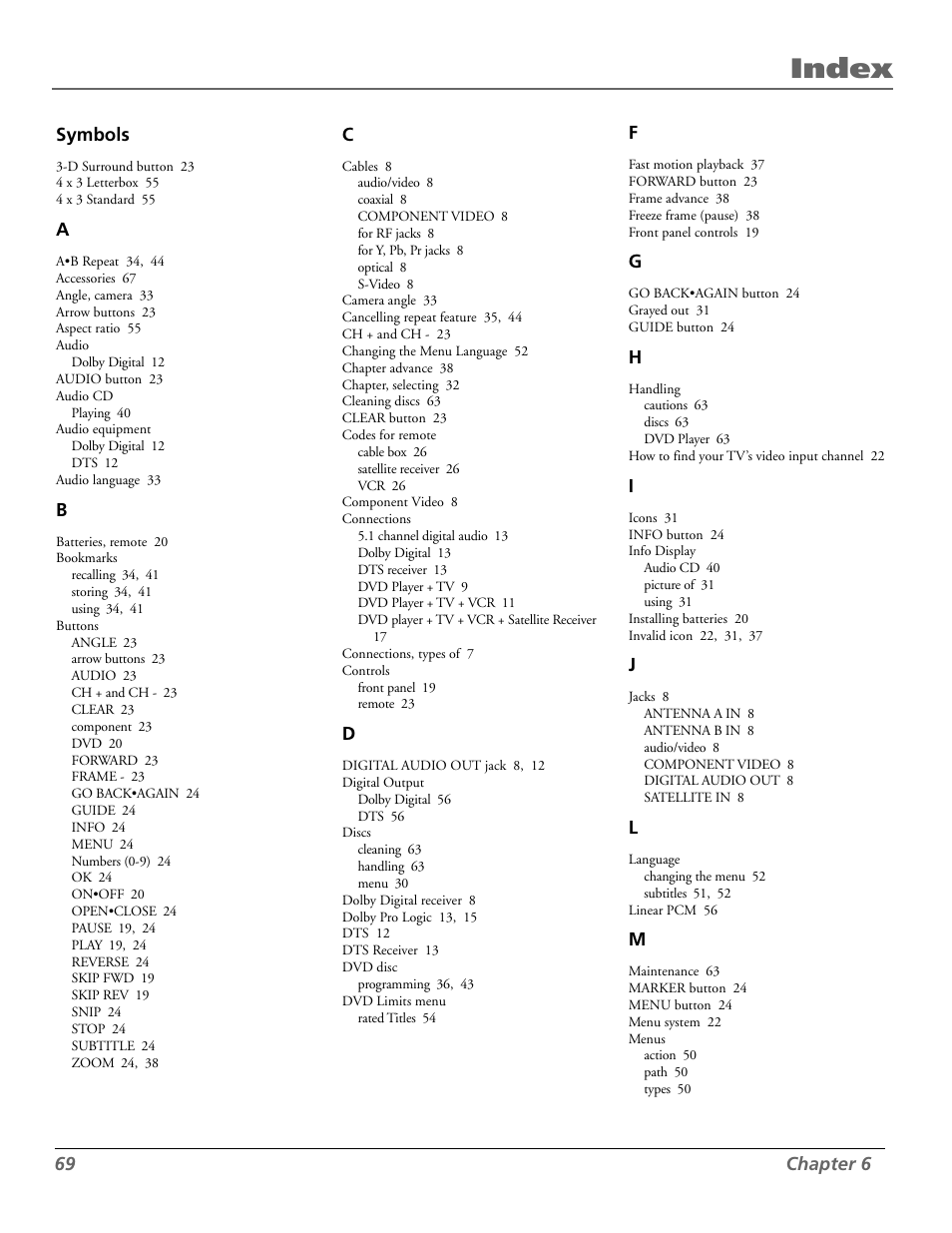 Index | RCA RC5920P User Manual | Page 71 / 74