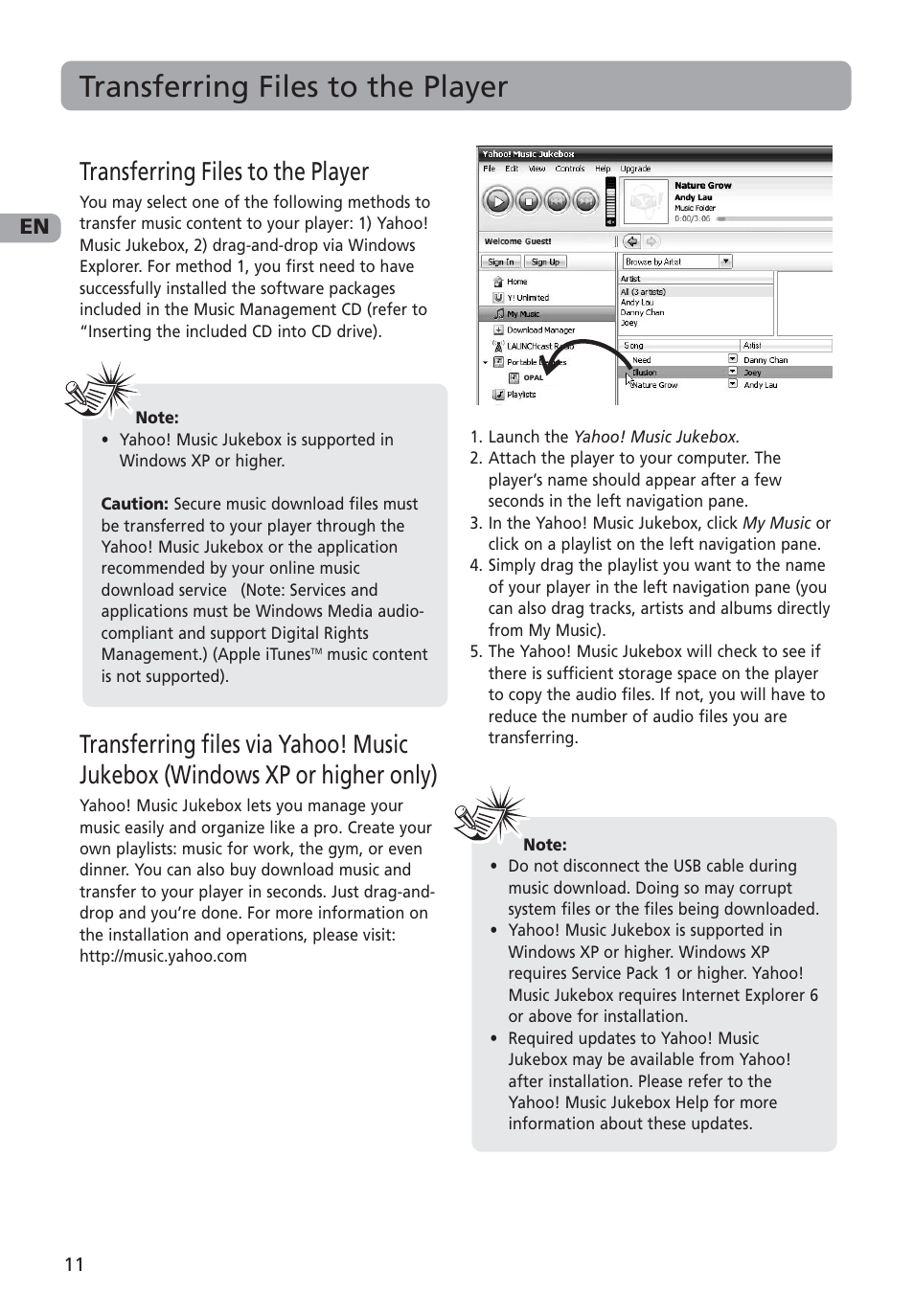 Transferring files to the player | RCA M4001 User Manual | Page 12 / 30