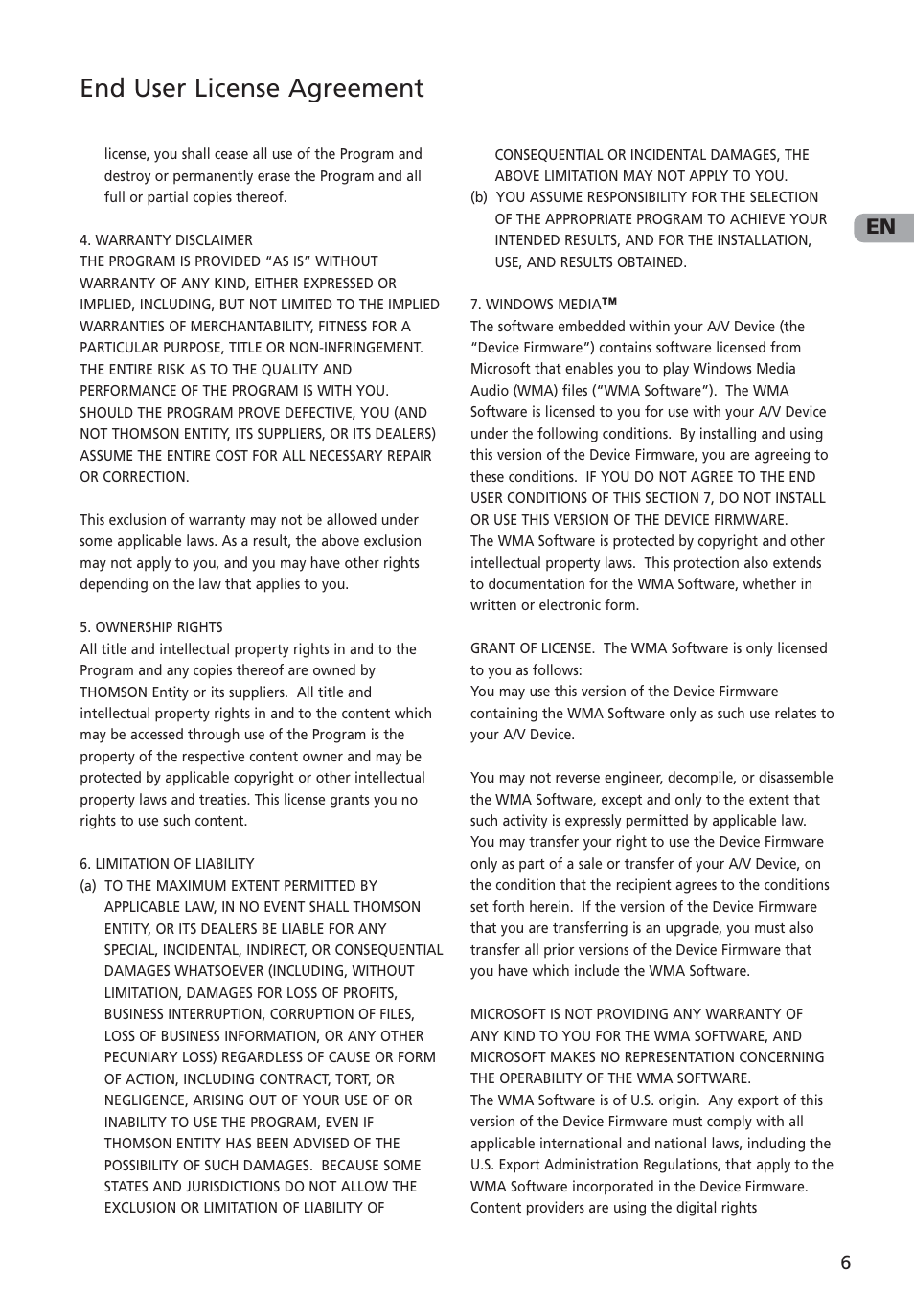 End user license agreement | RCA M4001 User Manual | Page 7 / 30