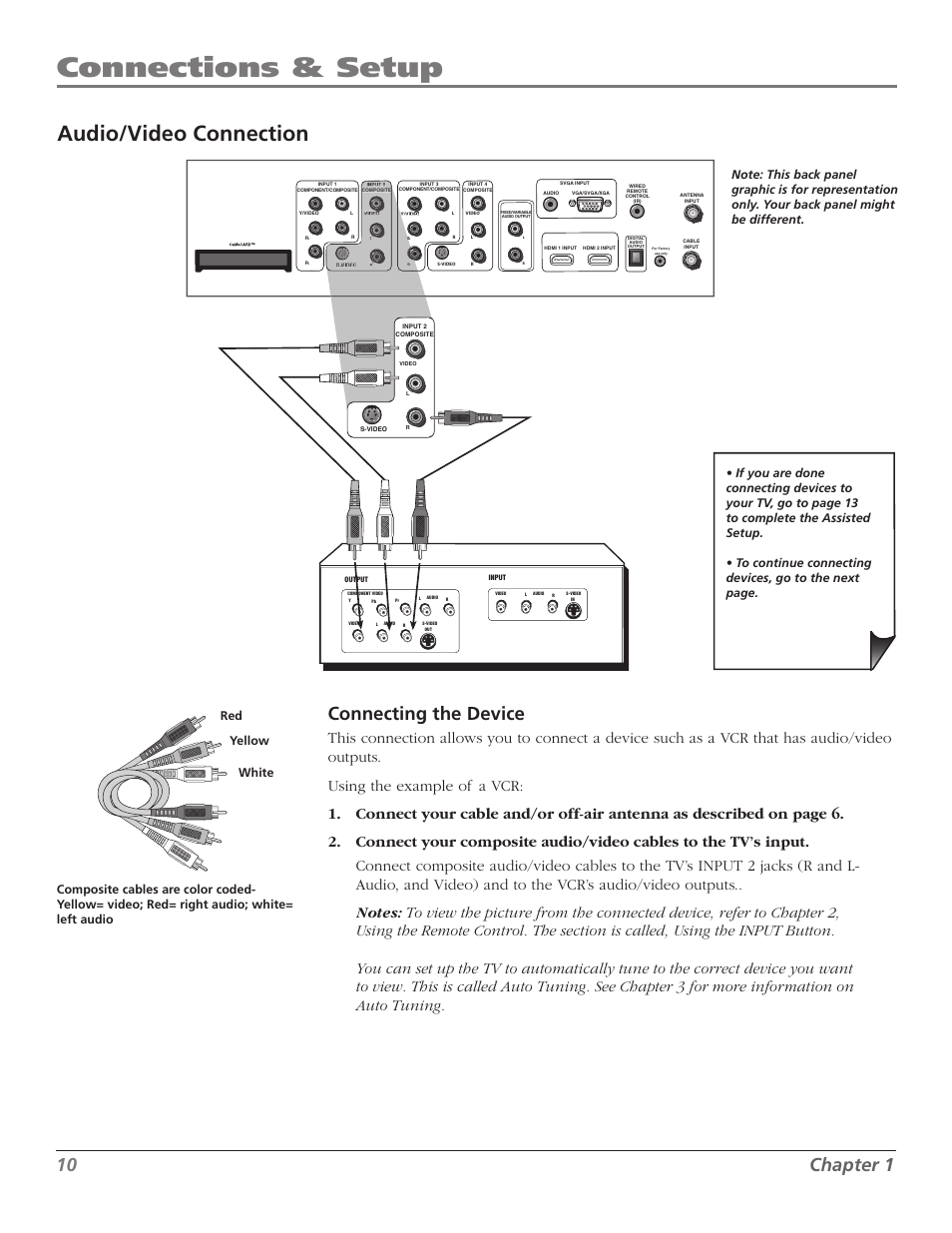 Connections & setup, Audio/video connection, 0 chapter  connecting the device | RCA M50WH186 User Manual | Page 12 / 64