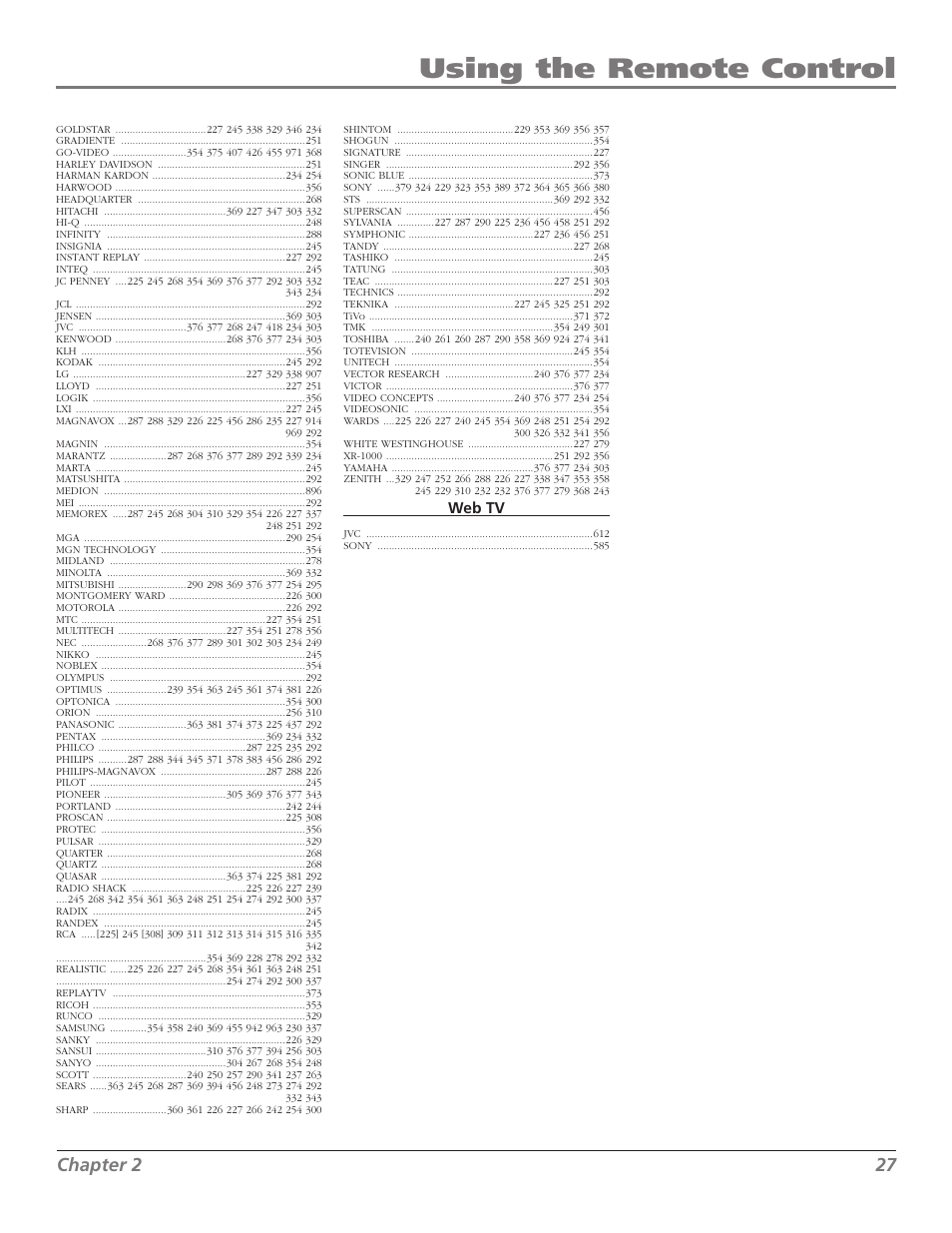 Using the remote control, Chapter, Web tv | RCA M50WH186 User Manual | Page 29 / 64