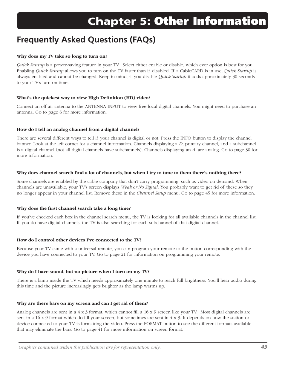 Other information, Chapter 5, Frequently asked questions (faqs) | RCA M50WH186 User Manual | Page 51 / 64
