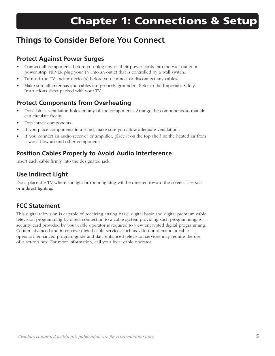Chapter 1: connections & setup, Things to consider before you connect | RCA M50WH186 User Manual | Page 7 / 64