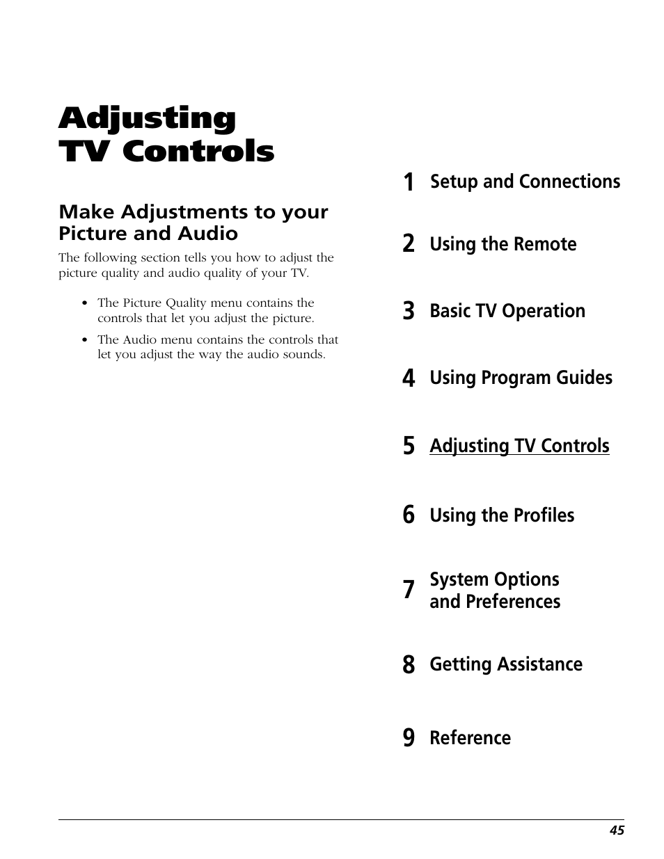 Adjusting tv controls | RCA Scenium HD65W20 User Manual | Page 49 / 100