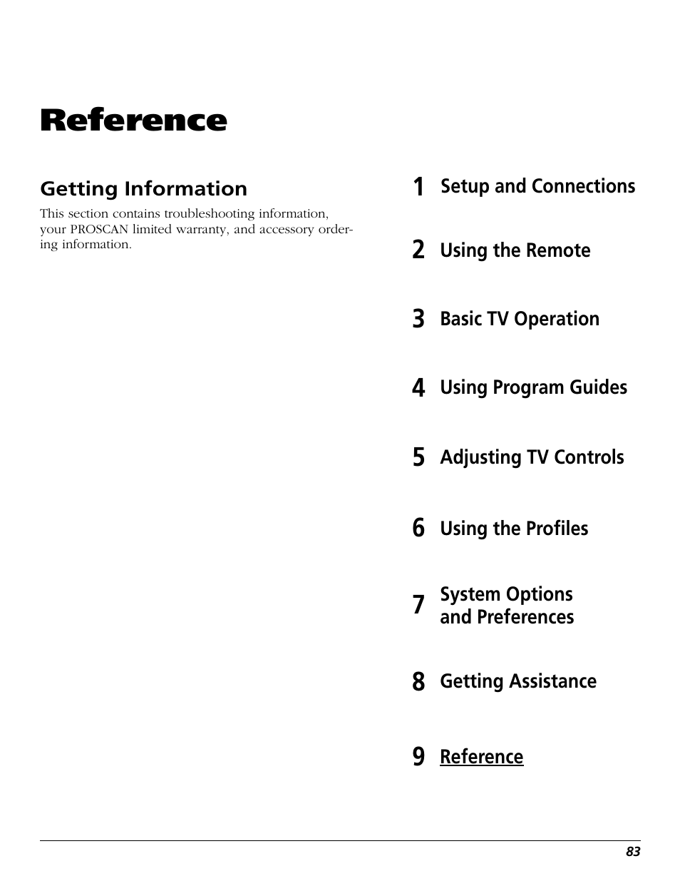 Reference, Getting information | RCA Scenium HD65W20 User Manual | Page 87 / 100