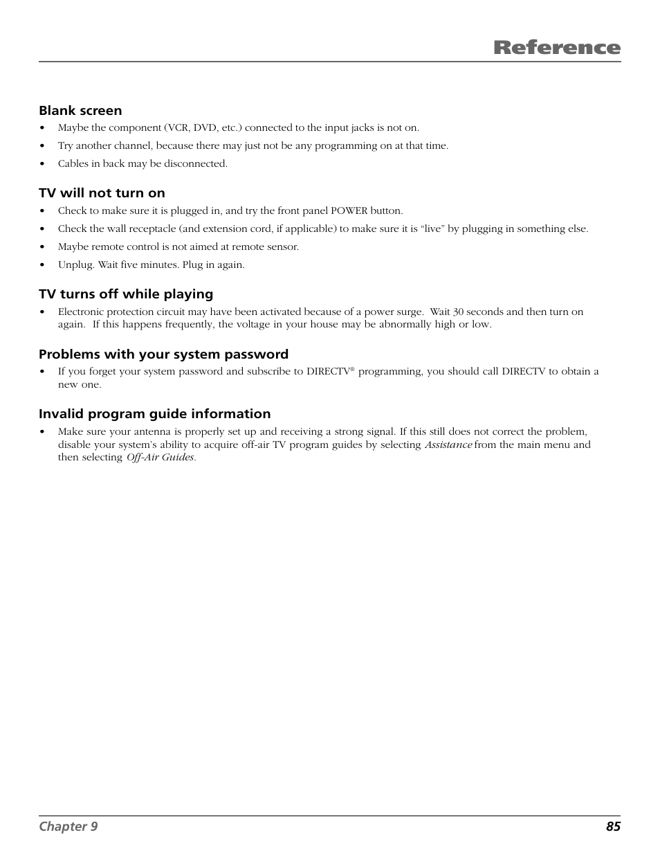Reference | RCA Scenium HD65W20 User Manual | Page 89 / 100