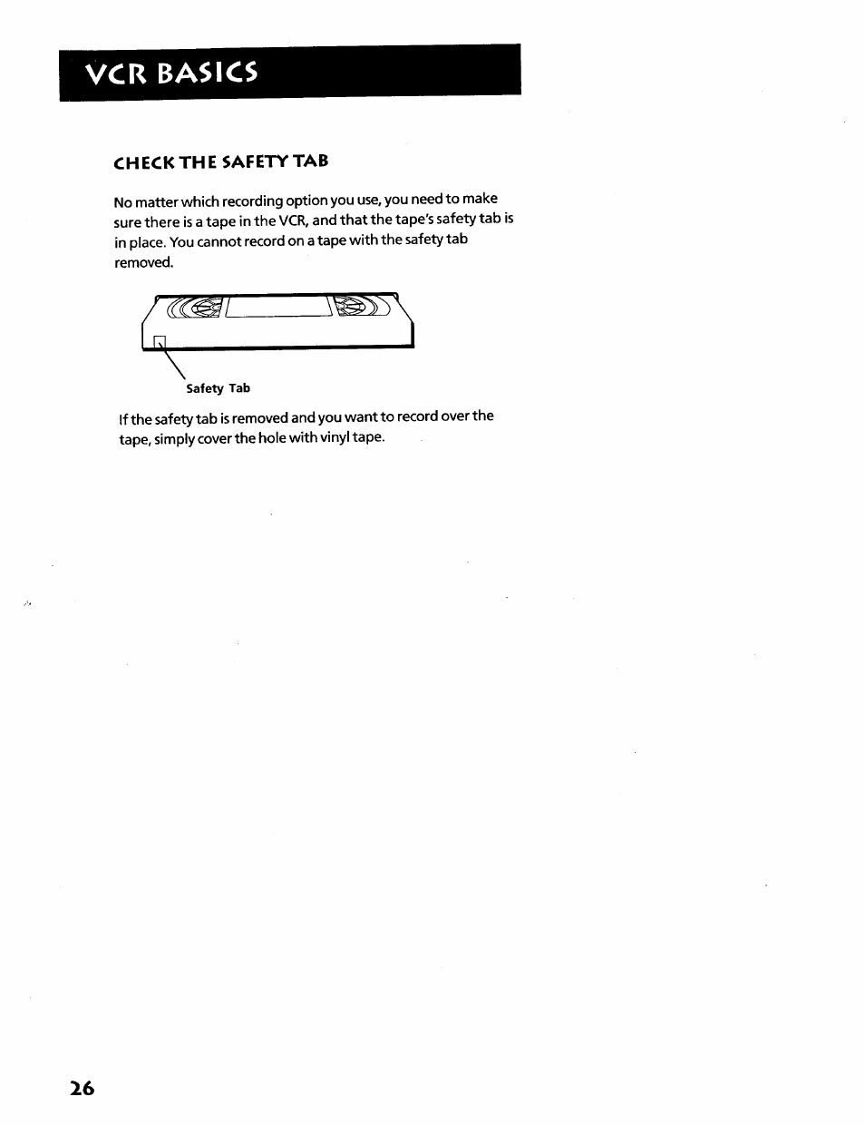 Check the safety tab, Vcr basics | RCA VR628HF User Manual | Page 30 / 74