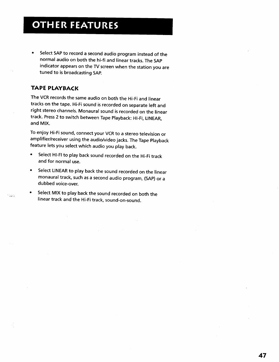 Tape playback, Other features | RCA VR628HF User Manual | Page 51 / 74