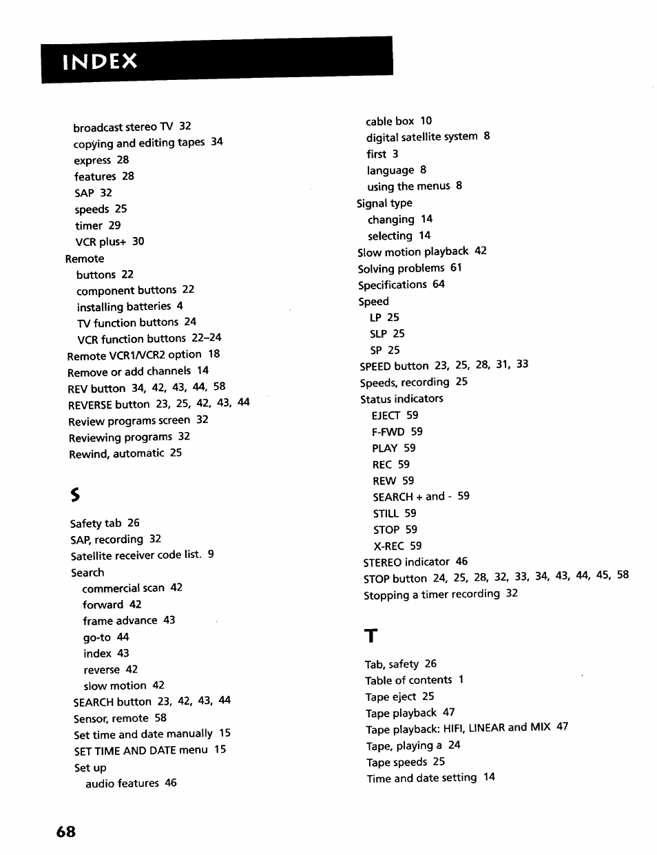 Index | RCA VR628HF User Manual | Page 72 / 74