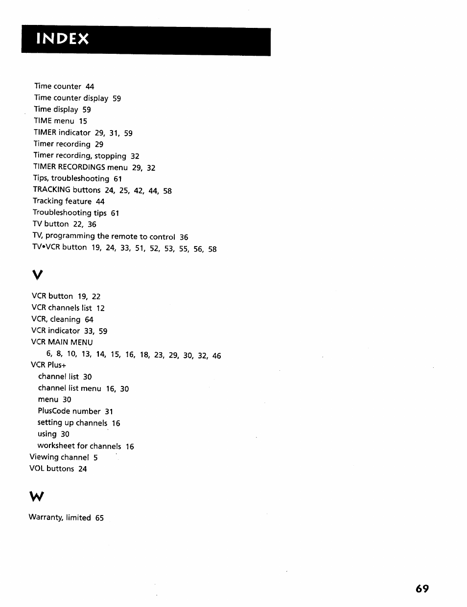 Index | RCA VR628HF User Manual | Page 73 / 74