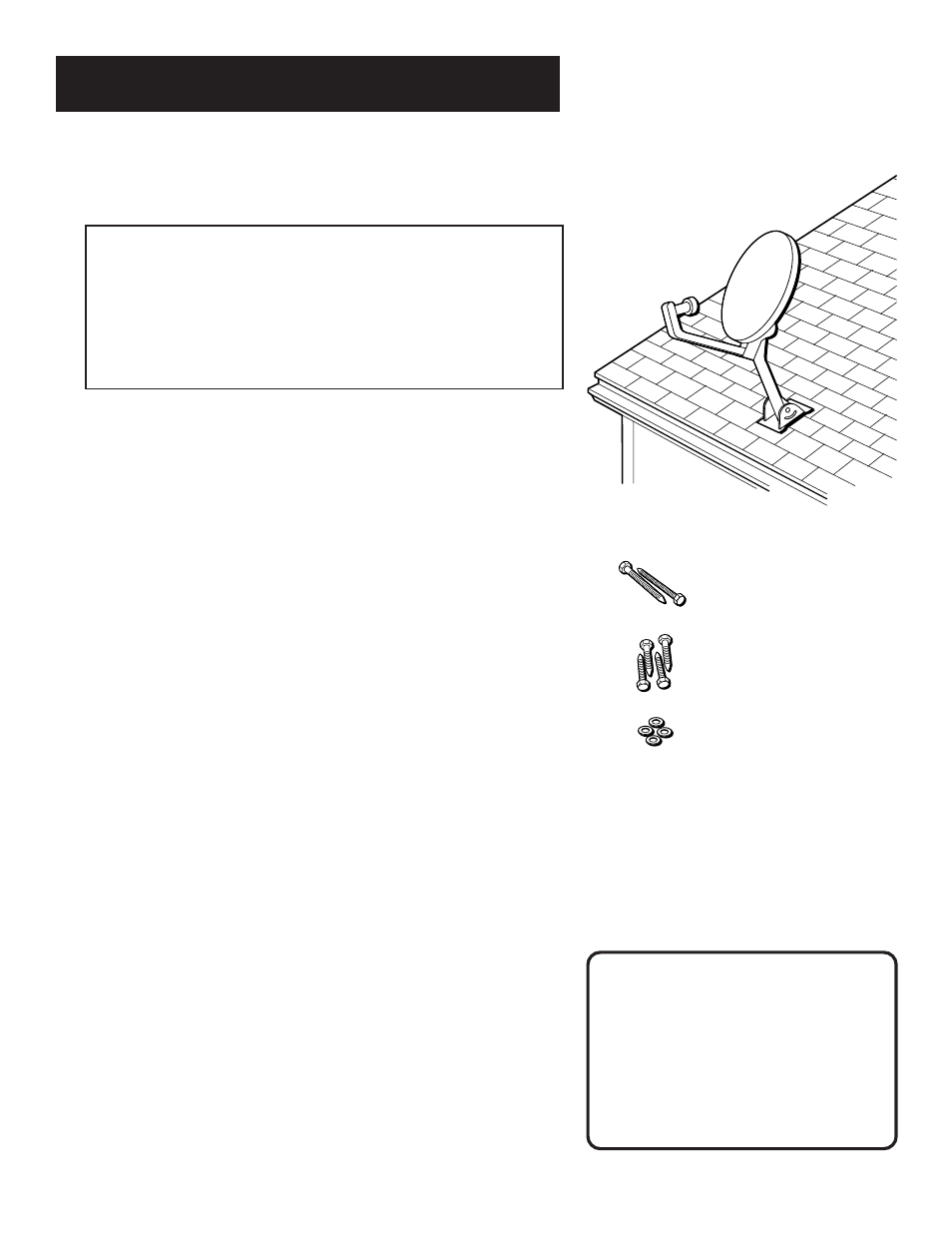 Mounting the mast, Mounting the mast on a roof, Materials needed to mount the mast on a roof | Tools needed to mount the mast on a roof, Important considerations, Important | RCA Satellite System User Manual | Page 61 / 88