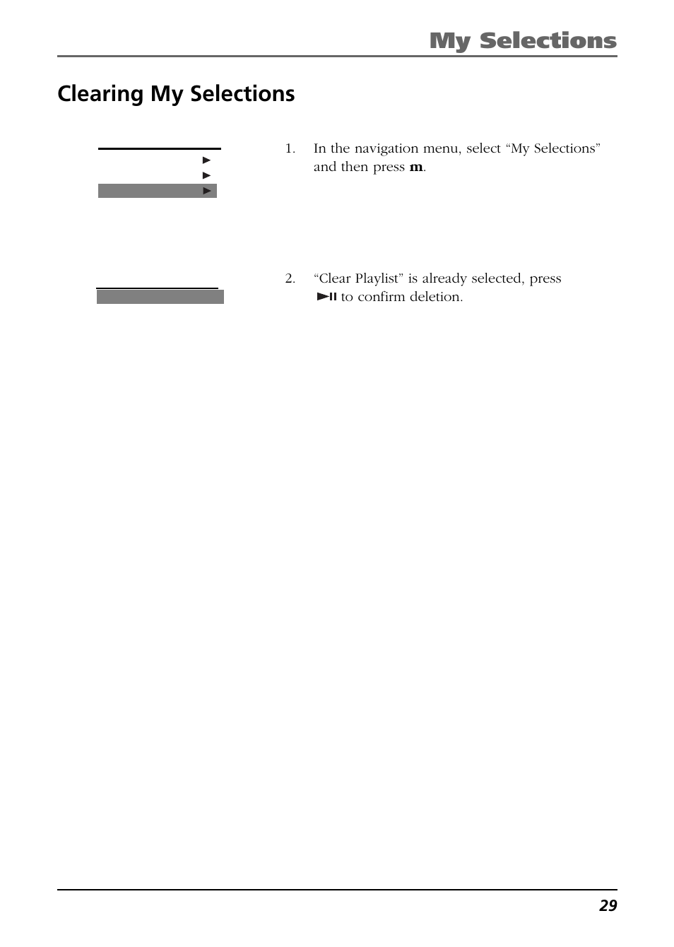 Clearing myselections, My selections, Clearing my selections | RCA HC106 User Manual | Page 29 / 40
