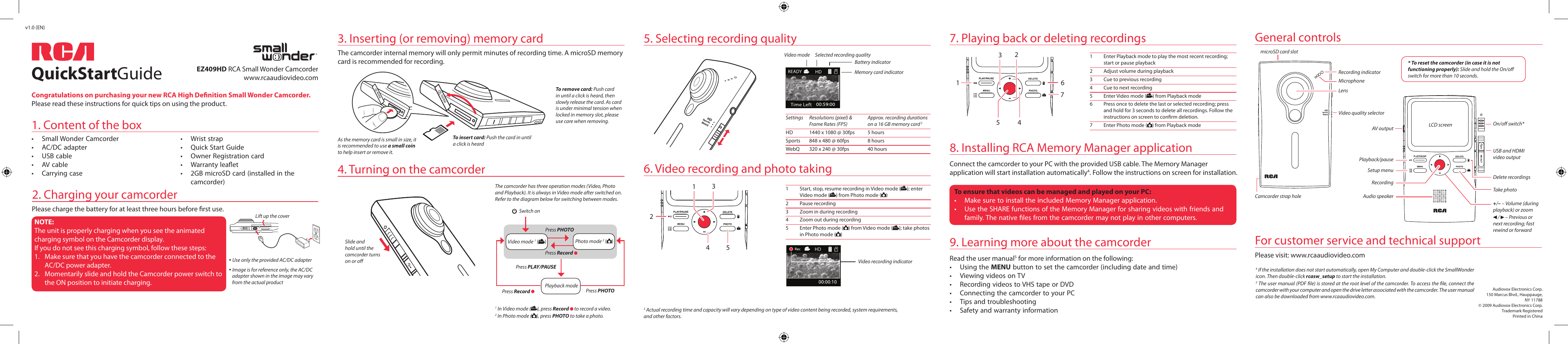 RCA SMALL WONDER EZ409HD User Manual | 1 page