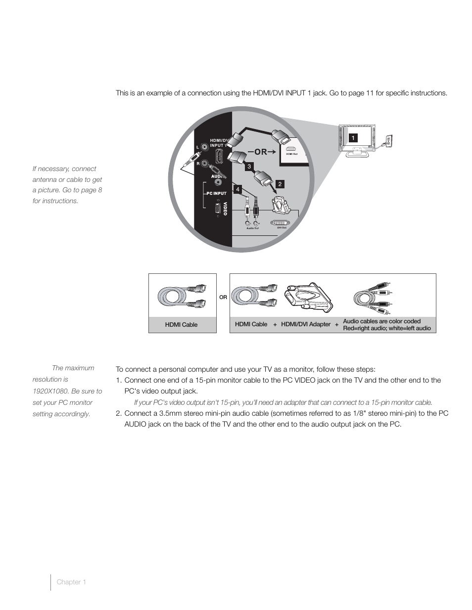Hdmi/dvi connection (best), Connecting a pc component | RCA L46FHD37R User Manual | Page 12 / 40