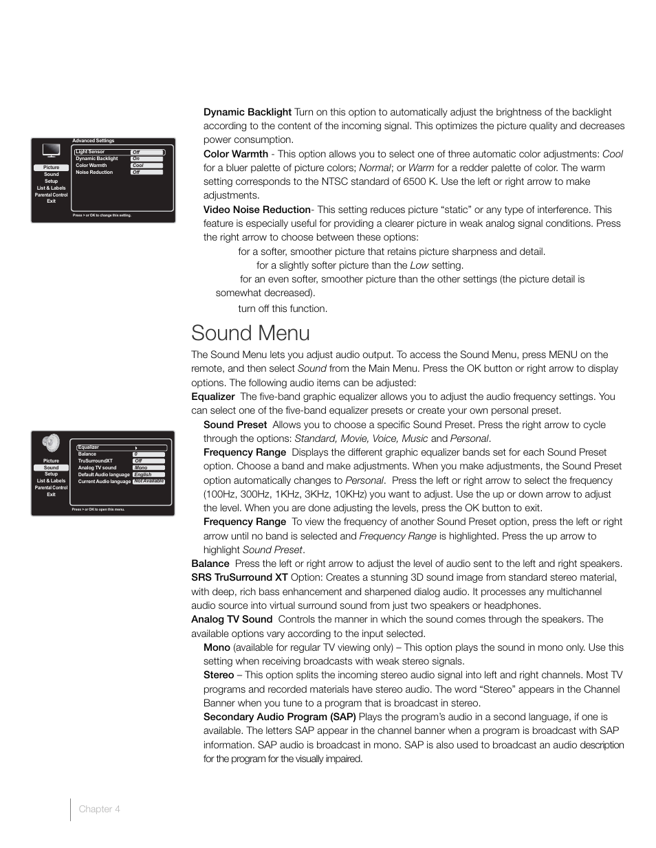 Sound menu | RCA L46FHD37R User Manual | Page 26 / 40