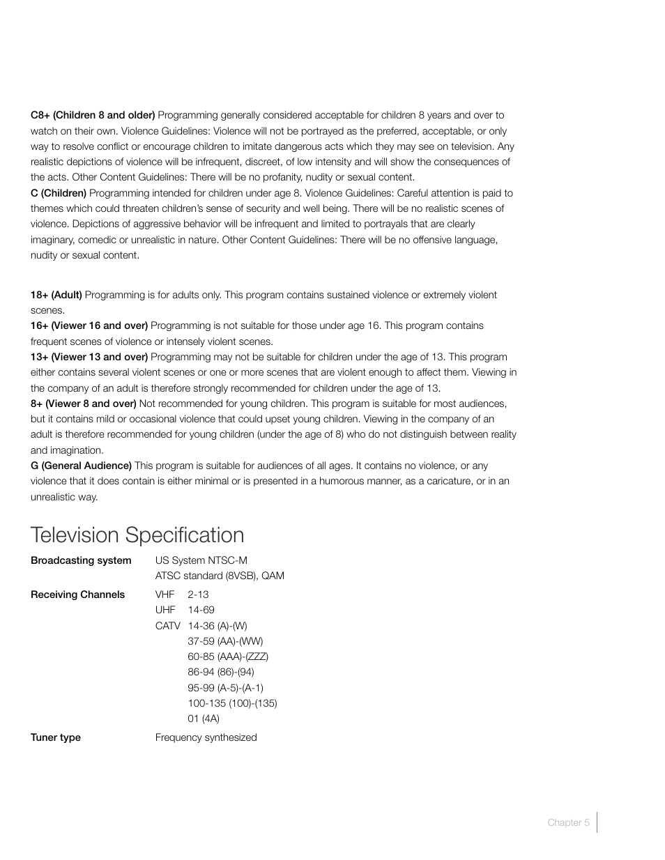 Television specification | RCA L46FHD37R User Manual | Page 35 / 40