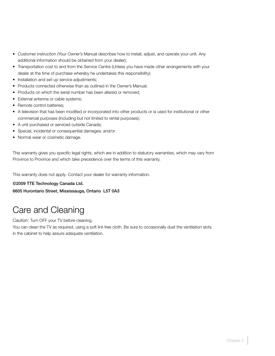 Care and cleaning | RCA L46FHD37R User Manual | Page 39 / 40