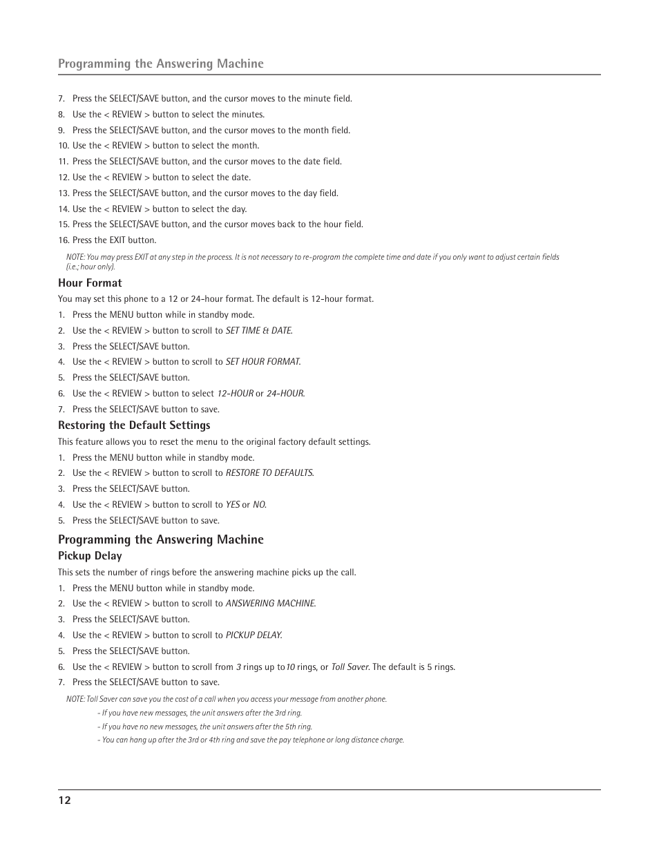 Programming the answering machine | RCA 25415 User Manual | Page 12 / 32