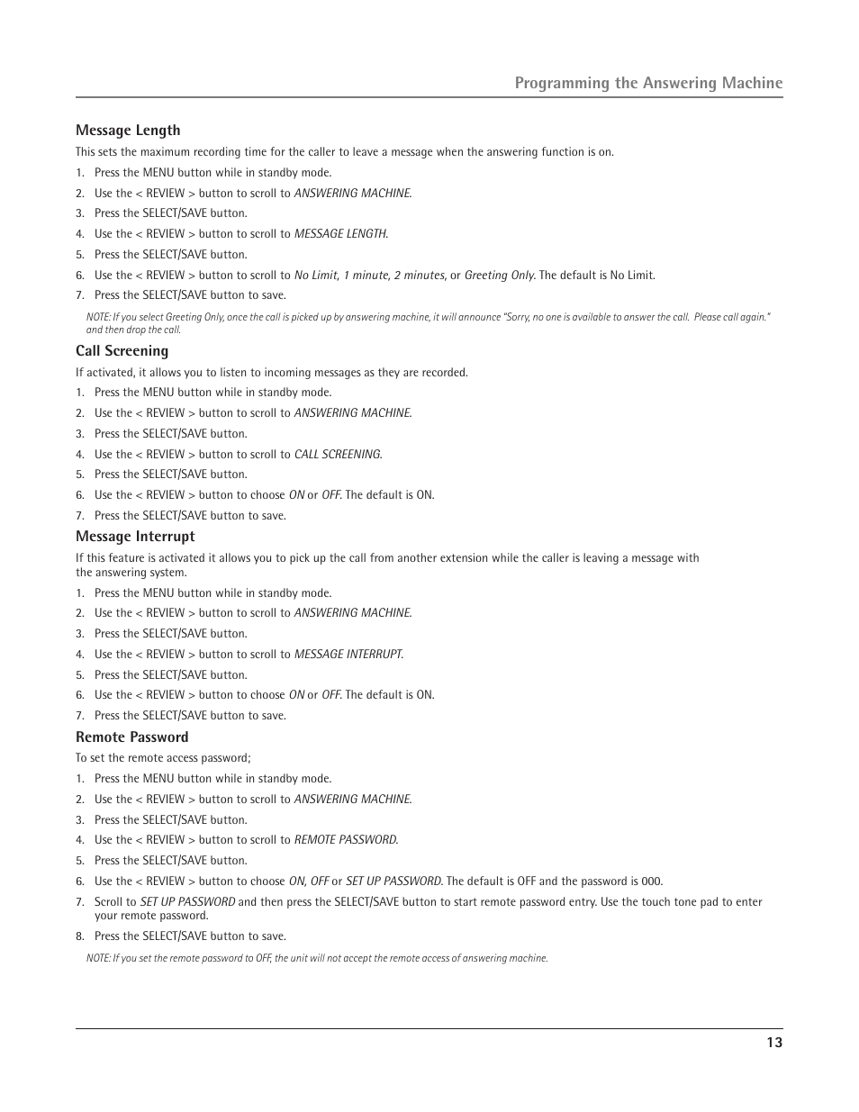 Programming the answering machine | RCA 25415 User Manual | Page 13 / 32