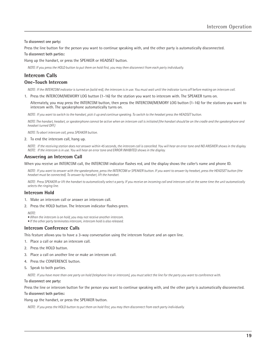 Intercom calls, Intercom operation | RCA 25415 User Manual | Page 19 / 32