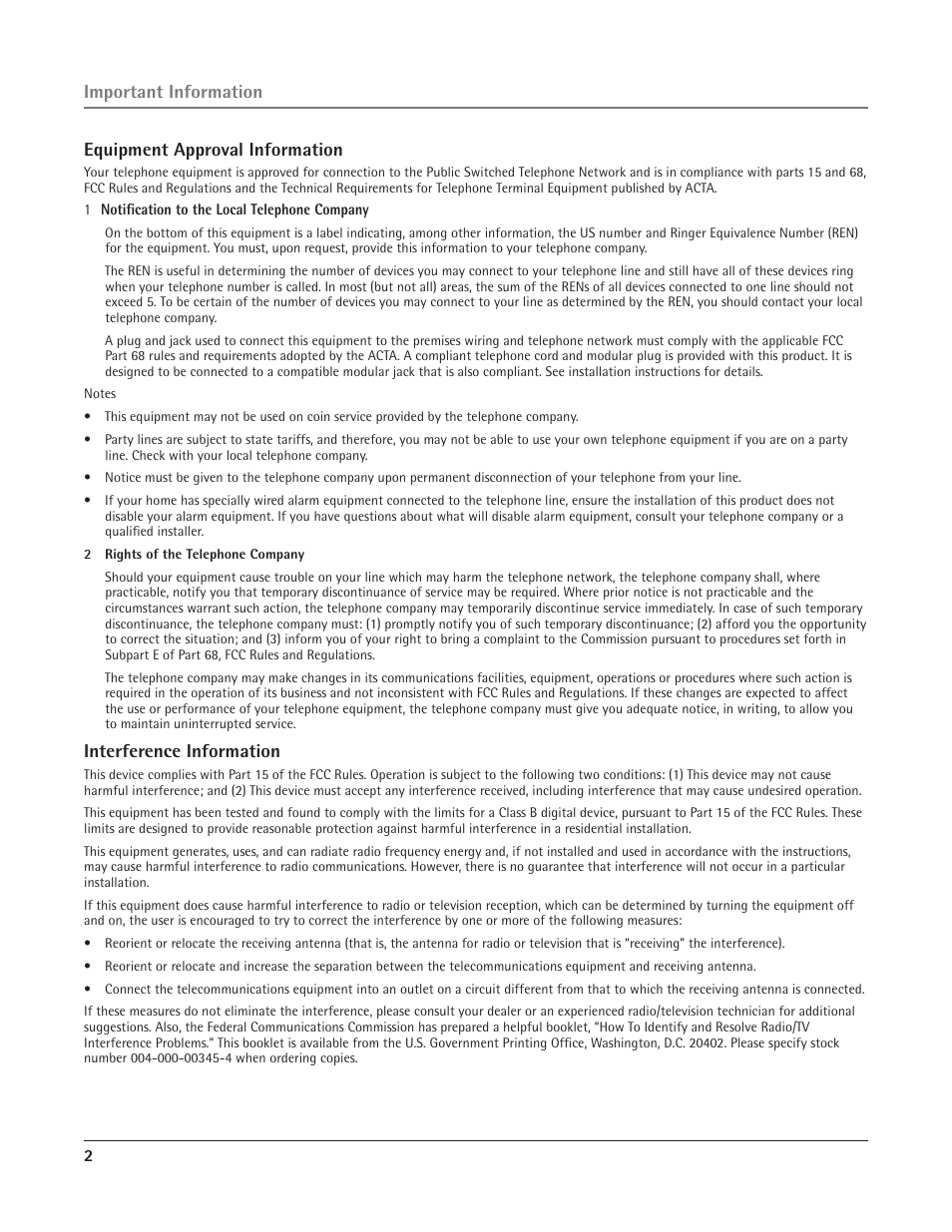 Interference information | RCA 25415 User Manual | Page 2 / 32