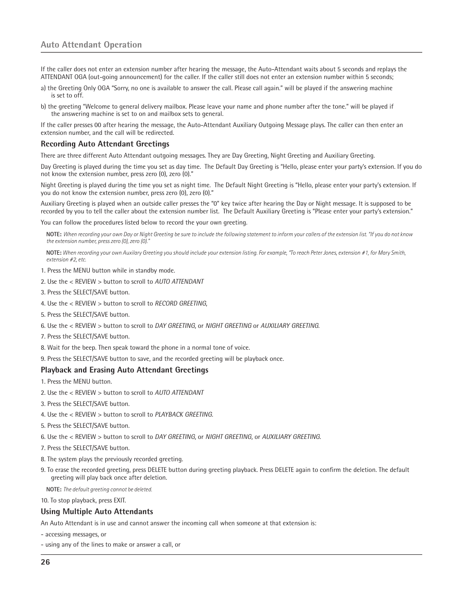 Auto attendant operation | RCA 25415 User Manual | Page 26 / 32