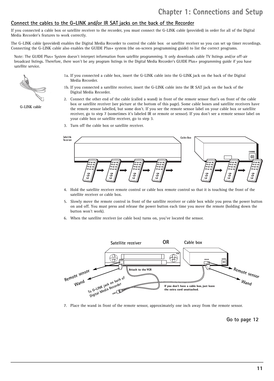 Chapter 1: connections and setup, Go to page 12 | RCA DRC7005N User Manual | Page 13 / 64