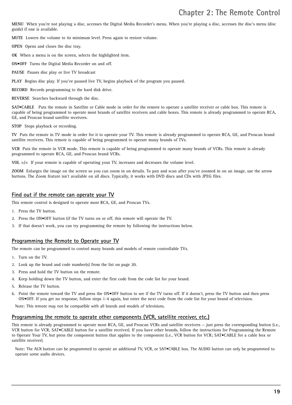 Chapter 2: the remote control | RCA DRC7005N User Manual | Page 21 / 64