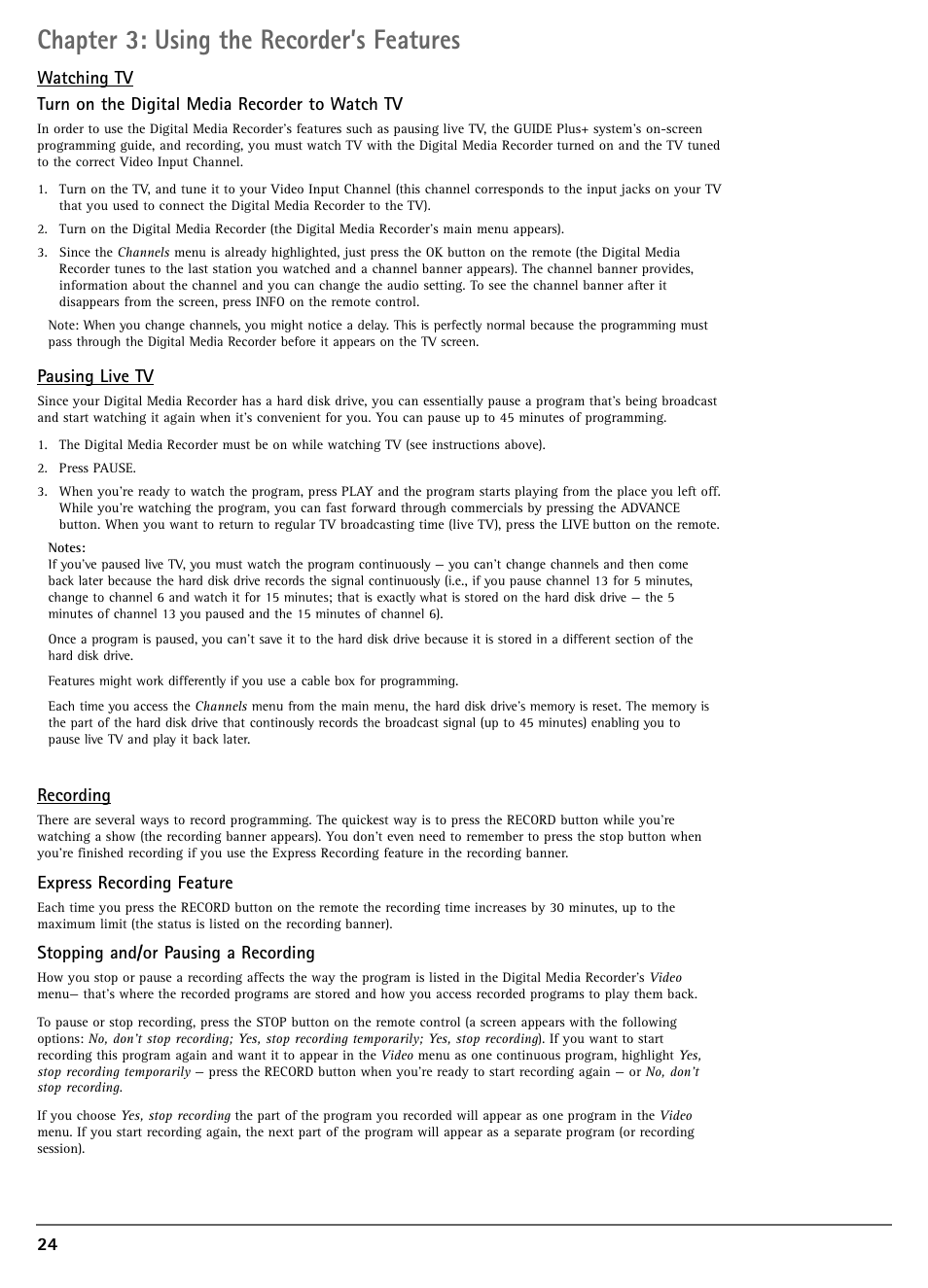 Chapter 3: using the recorder’s features | RCA DRC7005N User Manual | Page 26 / 64