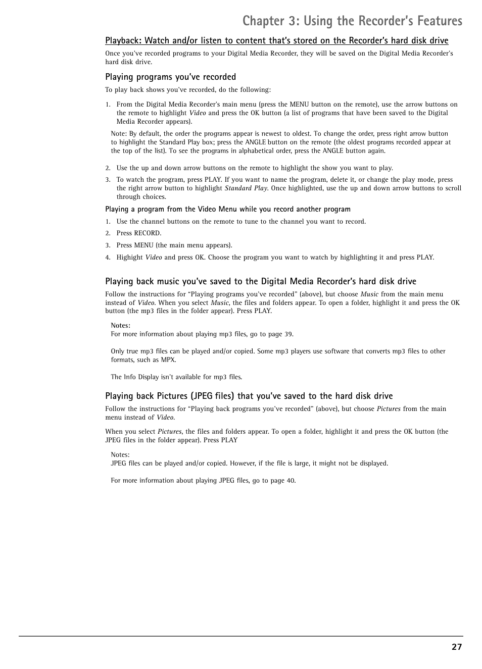 Chapter 3: using the recorder’s features | RCA DRC7005N User Manual | Page 29 / 64