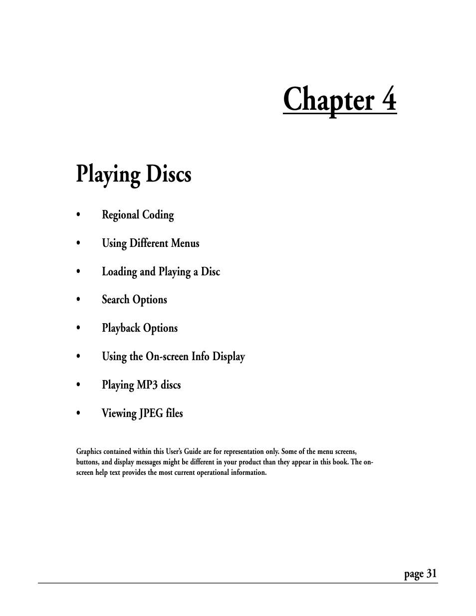 Chapter 4, Playing discs | RCA DRC7005N User Manual | Page 33 / 64