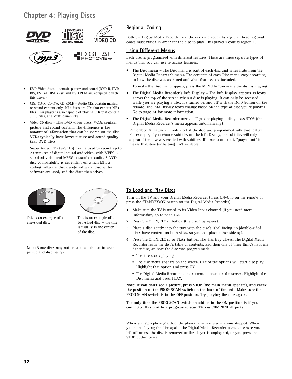 Chapter 4: playing discs, Video cd, Regional coding | Using different menus | RCA DRC7005N User Manual | Page 34 / 64