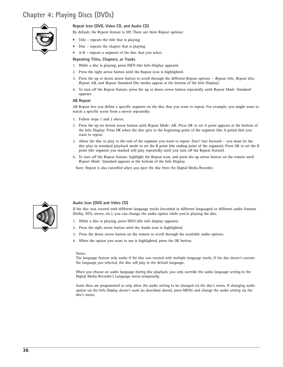 Chapter 4: playing discs (dvds) | RCA DRC7005N User Manual | Page 38 / 64