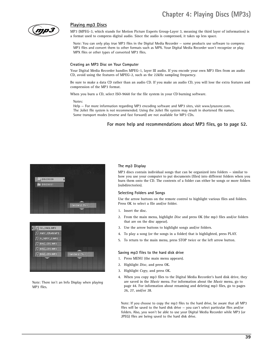 Chapter 4: playing discs (mp3s), Playing mp3 discs | RCA DRC7005N User Manual | Page 41 / 64