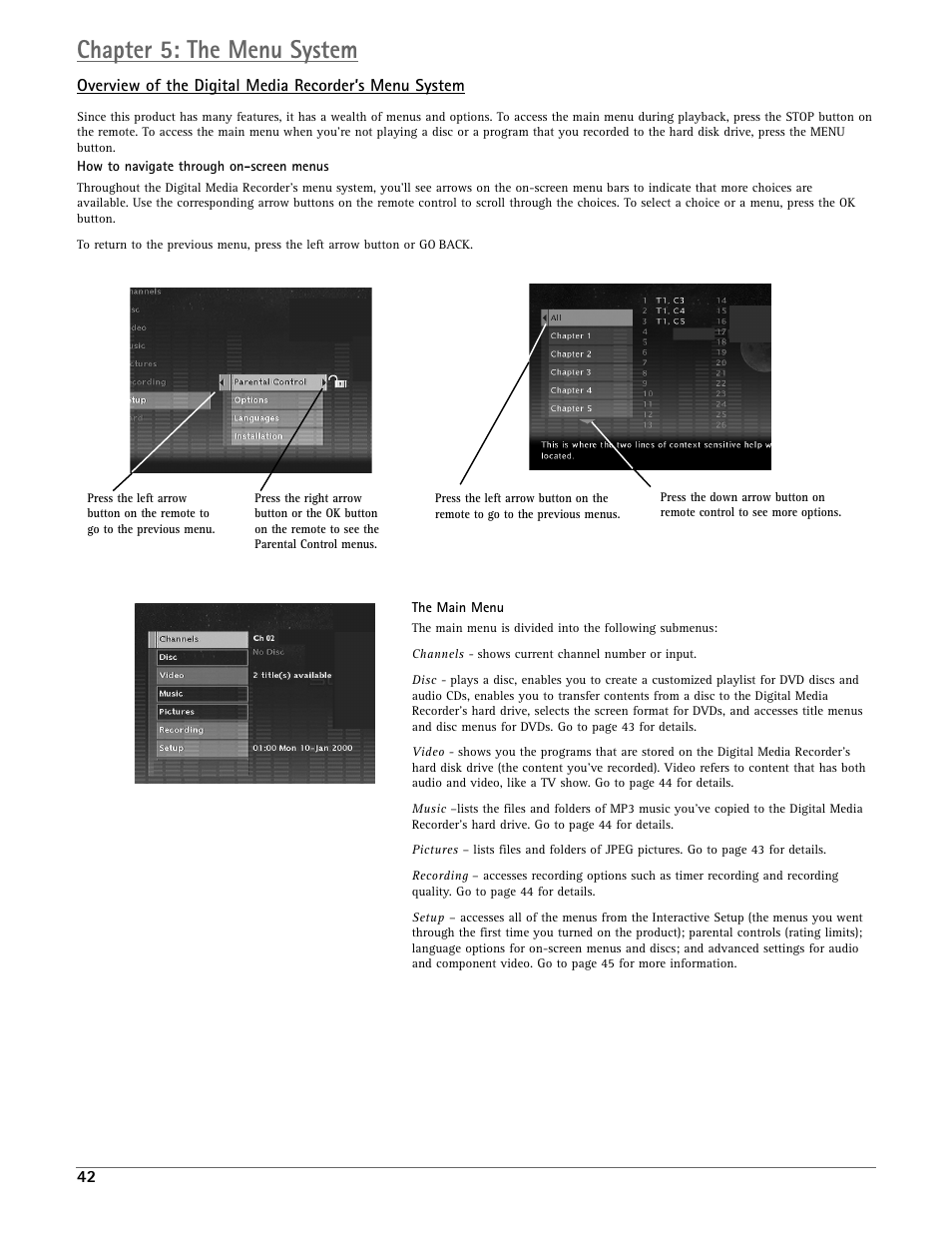 Chapter 5: the menu system | RCA DRC7005N User Manual | Page 44 / 64