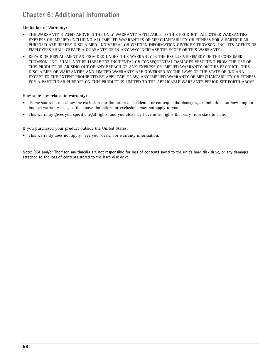 Chapter 6: additional information | RCA DRC7005N User Manual | Page 60 / 64