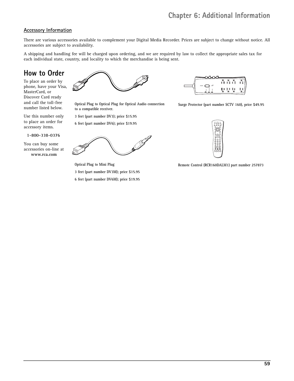 Chapter 6: additional information, How to order, Accessory information | RCA DRC7005N User Manual | Page 61 / 64