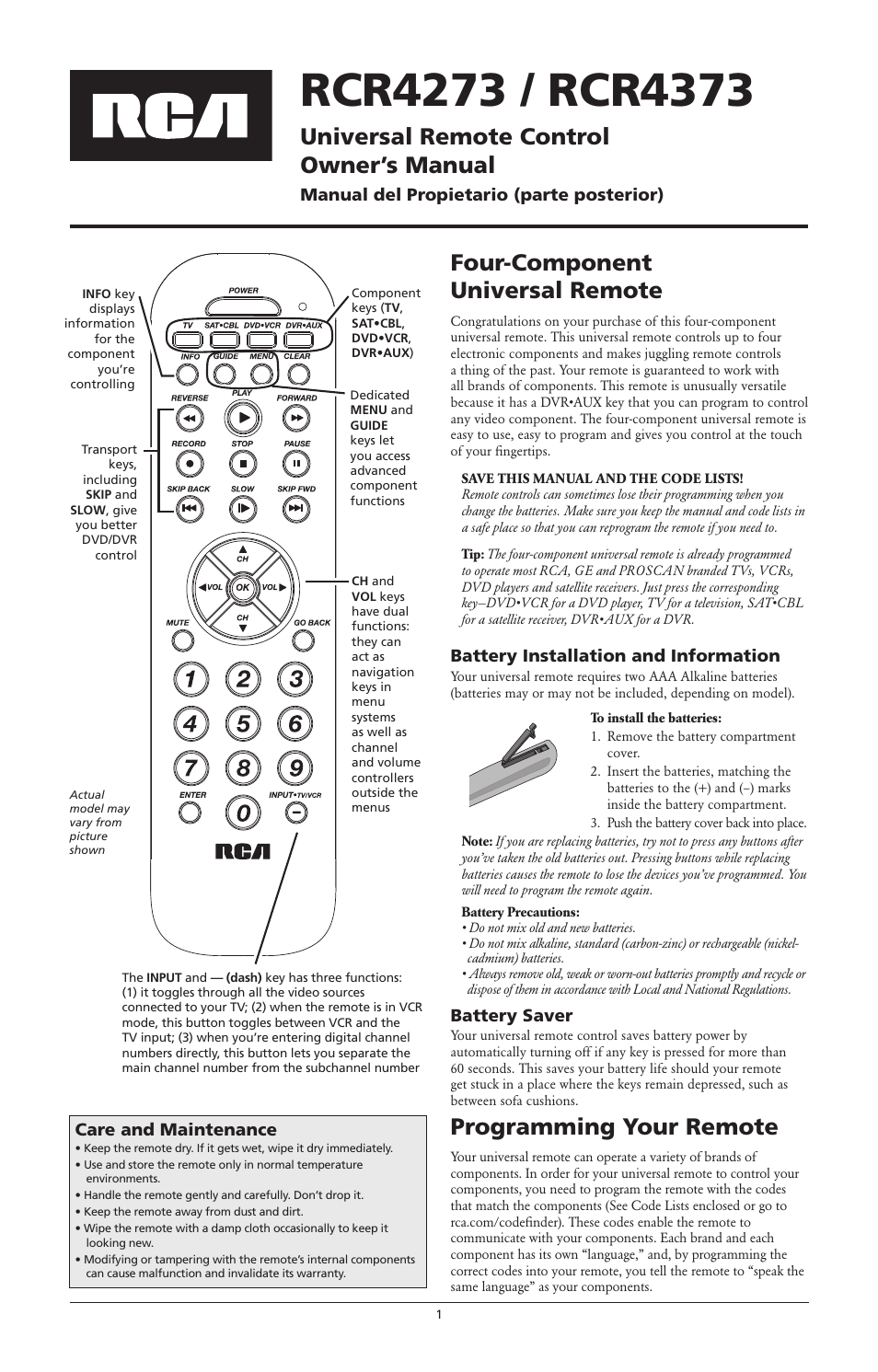 RCA RCR4273 User Manual | 6 pages