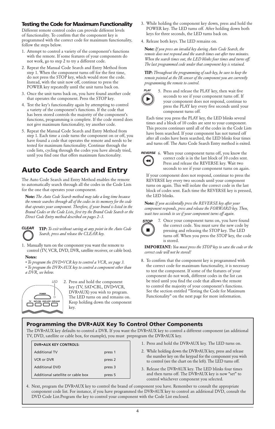 Auto code search and entry, Testing the code for maximum functionality | RCA RCR4273 User Manual | Page 4 / 6