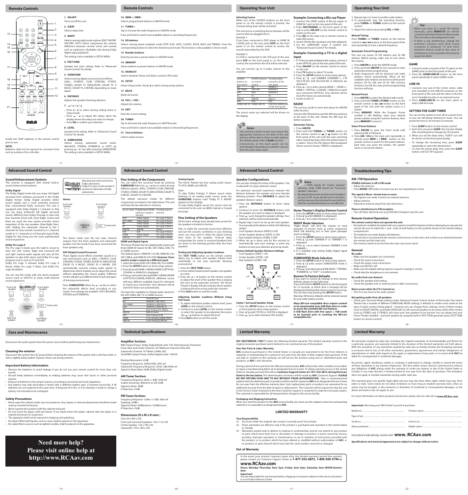Front left speaker front right speaker, Rcr192a b2 | RCA RT2910 User Manual | Page 2 / 2