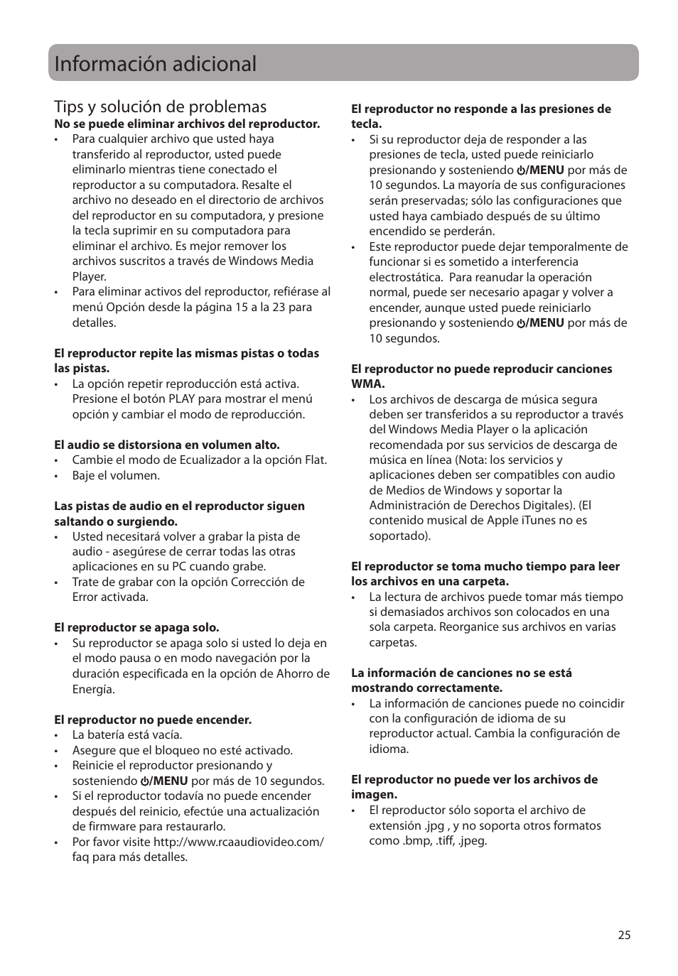 Información adicional, Tips y solución de problemas | RCA MC4202 User Manual | Page 54 / 88