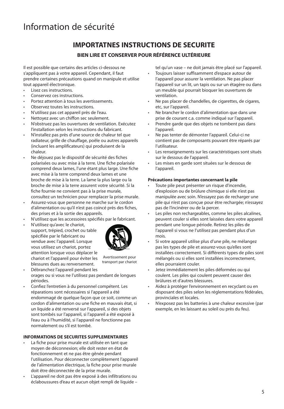 Importatnes instructions de securite, Information de sécurité | RCA MC4202 User Manual | Page 63 / 88