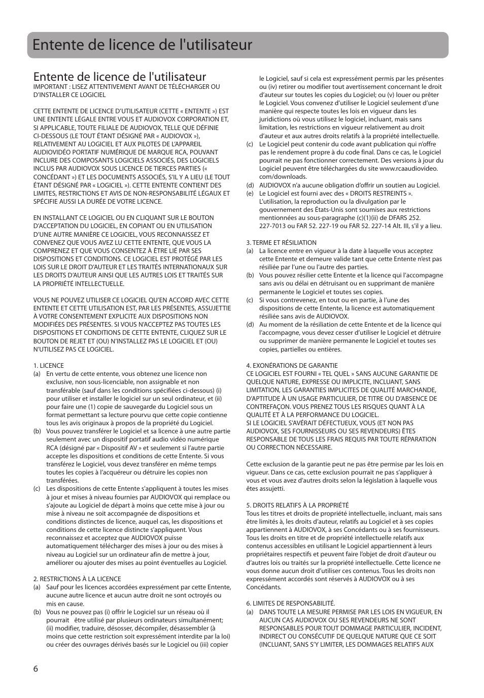 Entente de licence de l'utilisateur | RCA MC4202 User Manual | Page 64 / 88