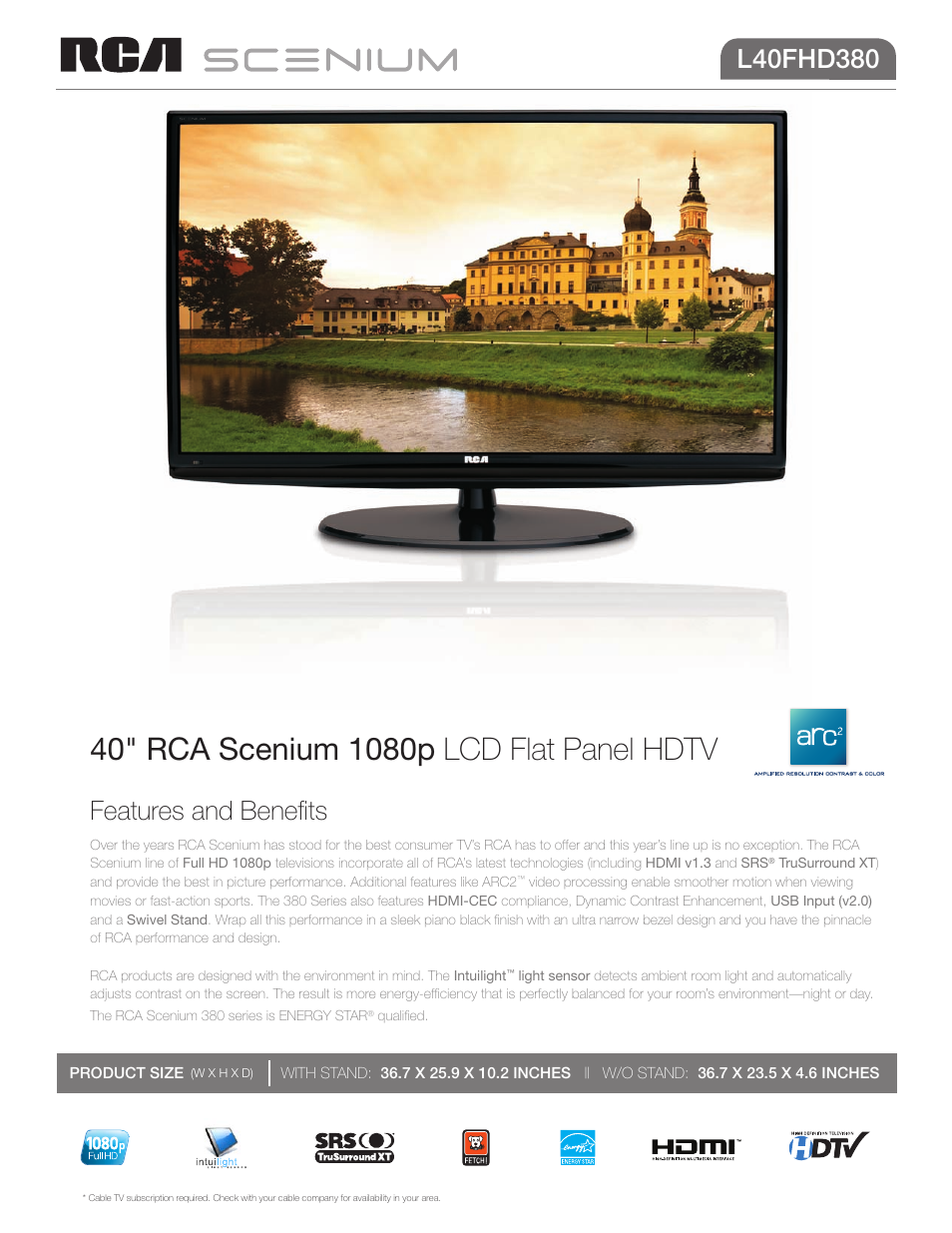 RCA L40FHD380 User Manual | 2 pages